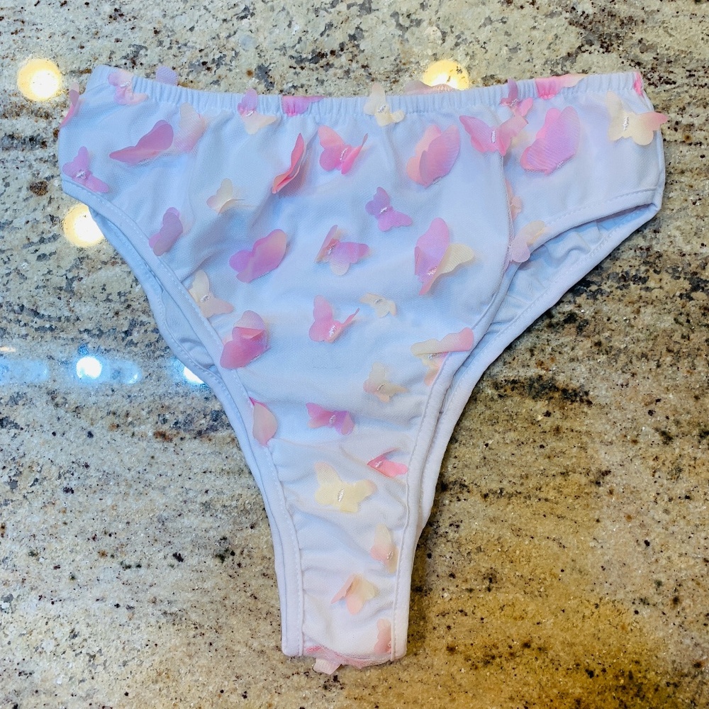 The Lumi Shop Bikini Bottoms NEW Womens Medium White 3D Pink Butterflies Fairy